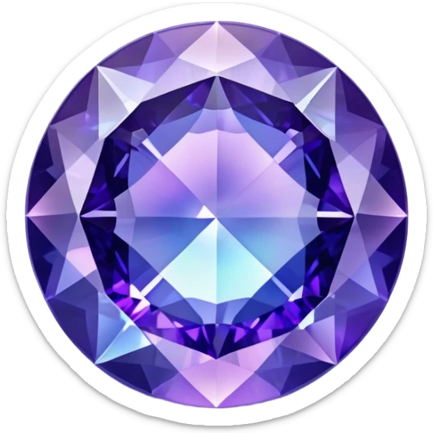 Round brilliant cut tanzanite gemstone with holographic iridescence showing blue and purple hues sticker