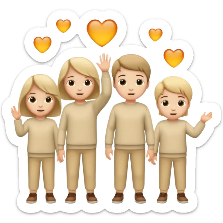 A lot of white children in beige clothes are playing sticker