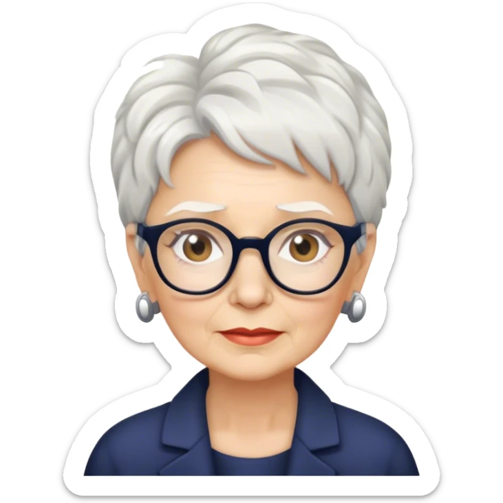 Professional older White woman with short white messy hair with glasses sticker