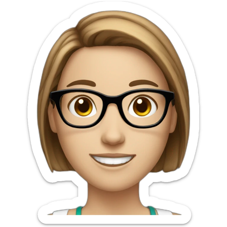 White girl with short brown hair and glasses smilling sticker