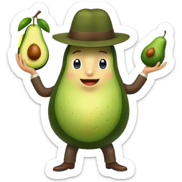 a male avocado wearring a fedora hat dancing with his misses avocado sticker