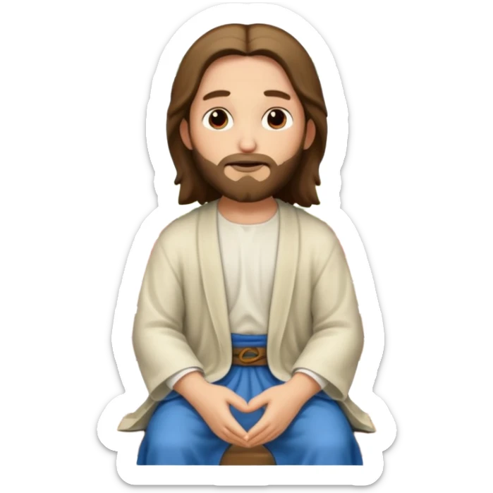 Jesus sitting at a park bench with a group of children in modern outfits sticker