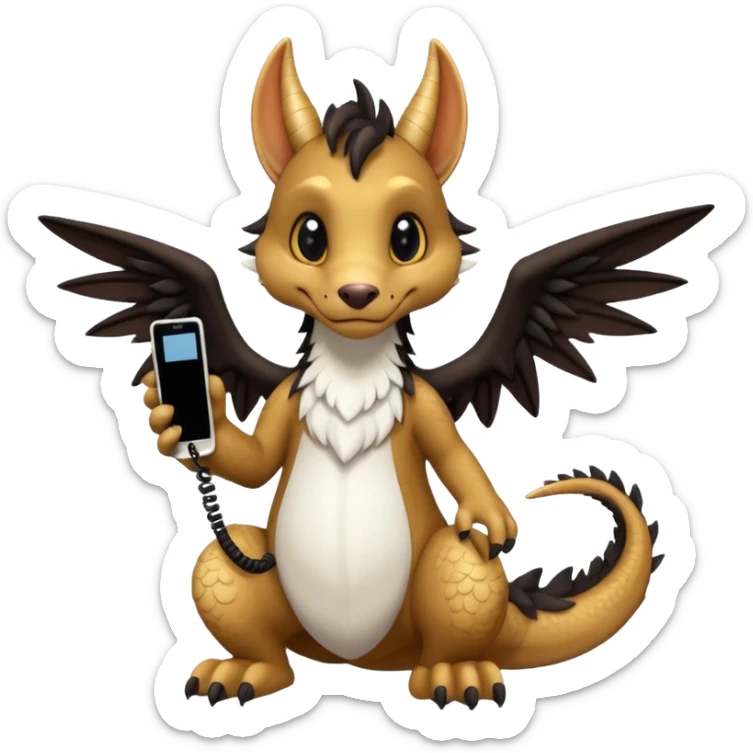 “Telephone” the brown, black and white anthropomorphic anthro “Dutch Angel Dragon” furry original species fursona fursuit sticker