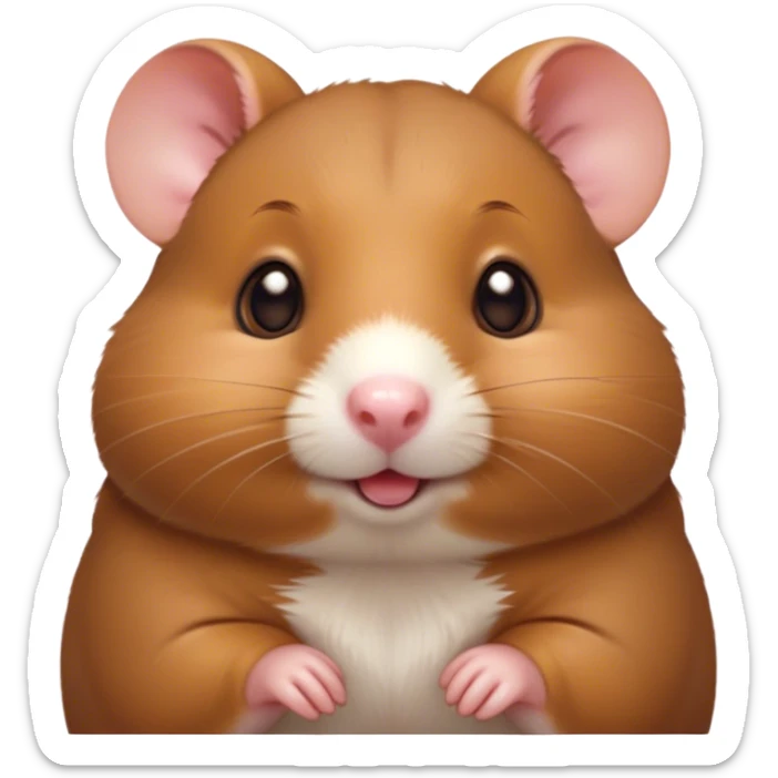 Cinematic Cute Brown Hamster Portrait Emoji, Head tilted playfully and inquisitively, featuring a glossy, rich brown coat with a delicate sheen, round, sparkling dark eyes filled with curiosity, Simplified yet irresistibly adorable features, highly detailed, glowing with a warm, friendly glow, high shine, affectionate and lively, stylized with a touch of whimsy, bright and endearing, soft glowing outline, capturing the essence of a mischievous yet loving hamster, so playful it feels like it could dash out of the screen and into your arms! sticker