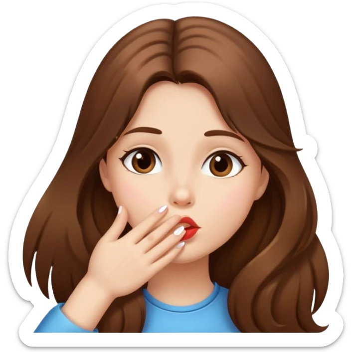 Girl with brown long hair sending a kiss sticker