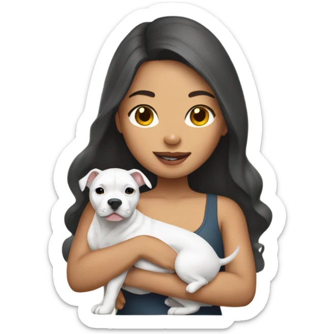 Pretty Filipino woman holding gray pit bull puppy sticker