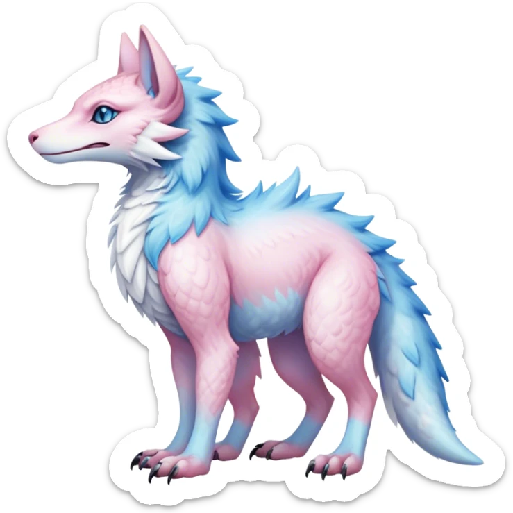 Feral Rare Fantasy cute realistic adorable pastel pink light-blue white iridescent Vernid-Sergal-hybrid by LiLaiRa, markings, tufted ears, full body sticker