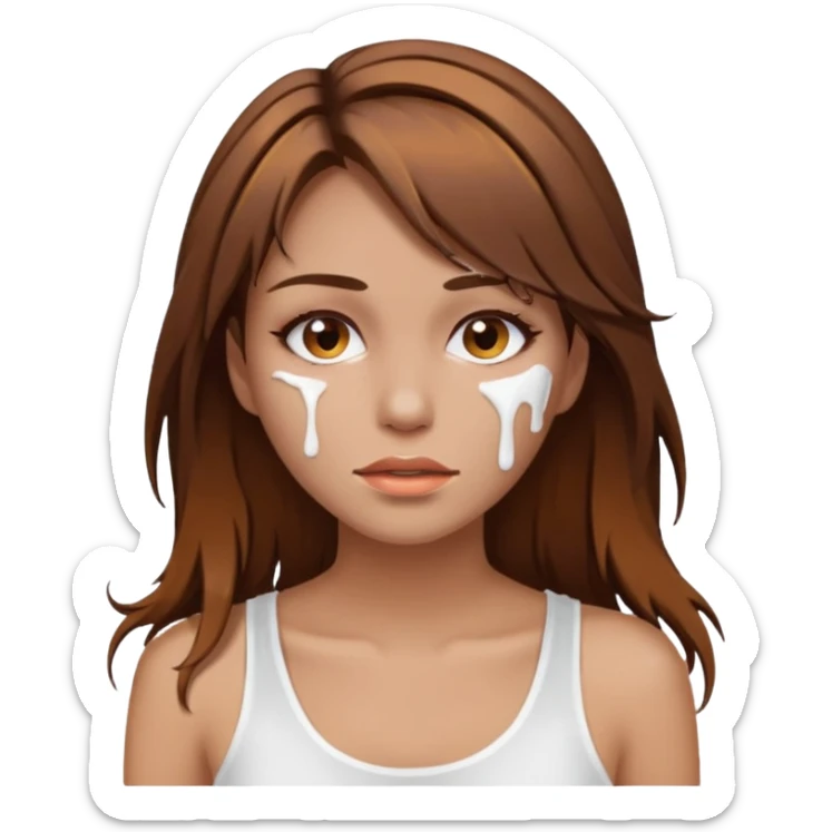 Brown Hair Woman , white paint , drip, face, hot  Sexy sticker