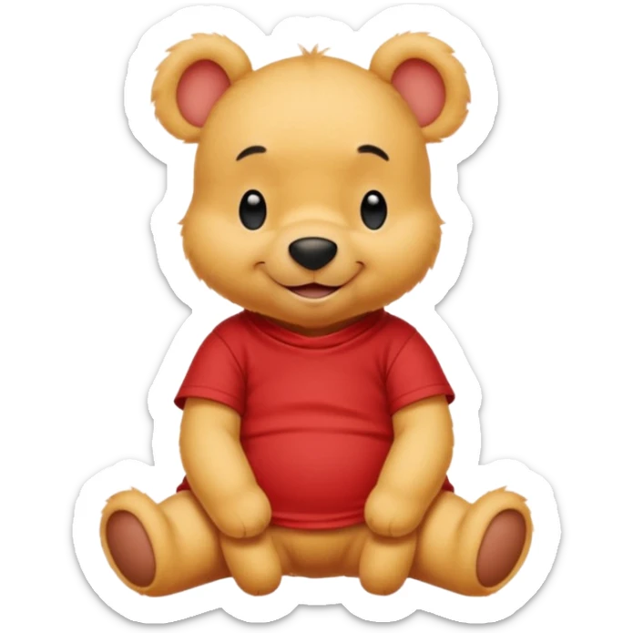 a cute sitting whinne the pooh in a red t shirt sticker