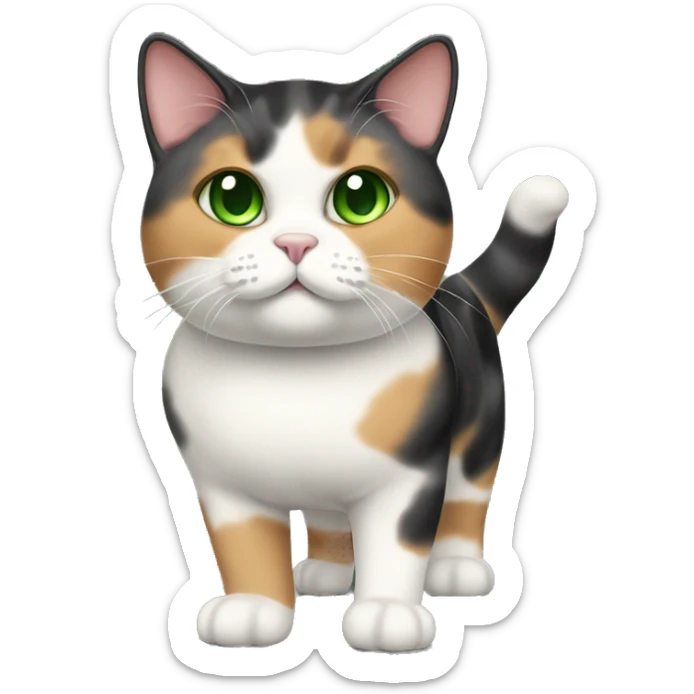 fat calico short hair cat full body with green eyes sticker