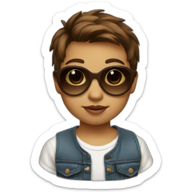 Baby face with short brown hair and heart shape sunglasses sticker