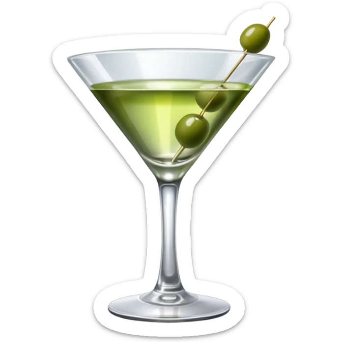 martini with 3 olives. liquid should be a bit more of a clear color. tiny hue of green sticker