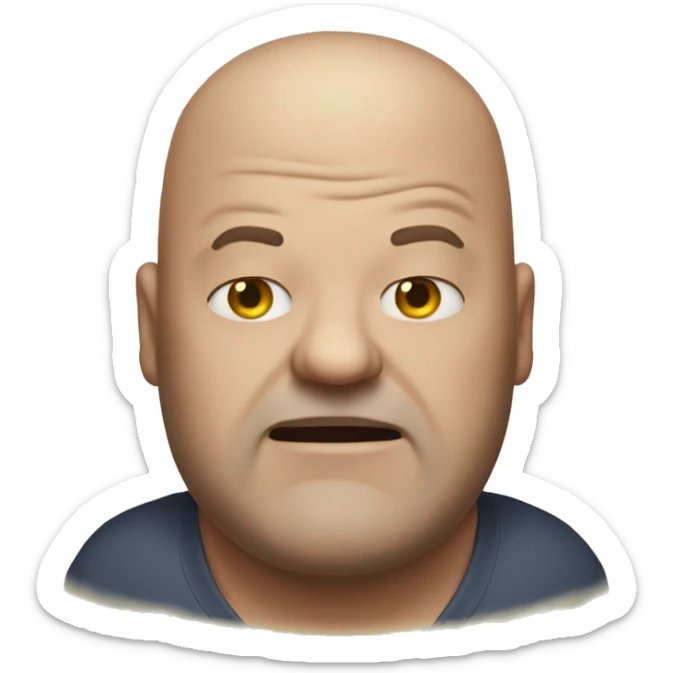 He's in his forties, really tall, fat, and he's bald. He looks a little scary, but he isn't. Actually, he is really kind and he's funny too. sticker