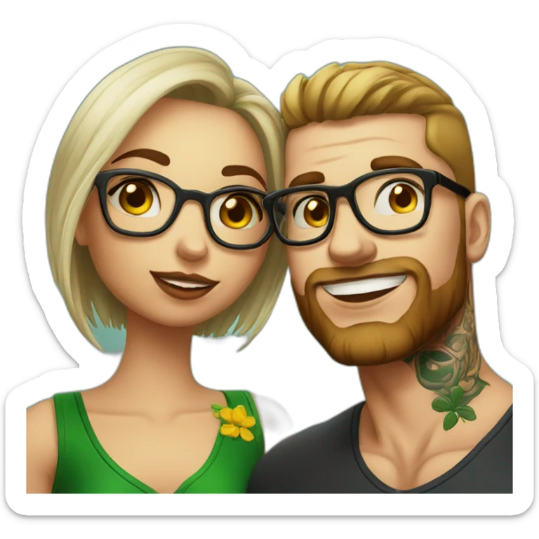 Brazilian girl with glasses kisses tattooed Irish guy sticker