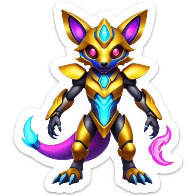 modern futuristic colorful neon-colored Fakémon-Protogen-creature (full body) sticker