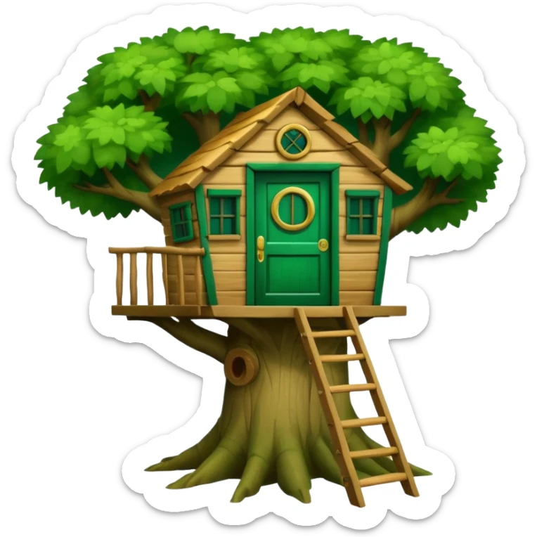 letter W on the side wall of a treehouse with an emerald green door, in a tree sticker