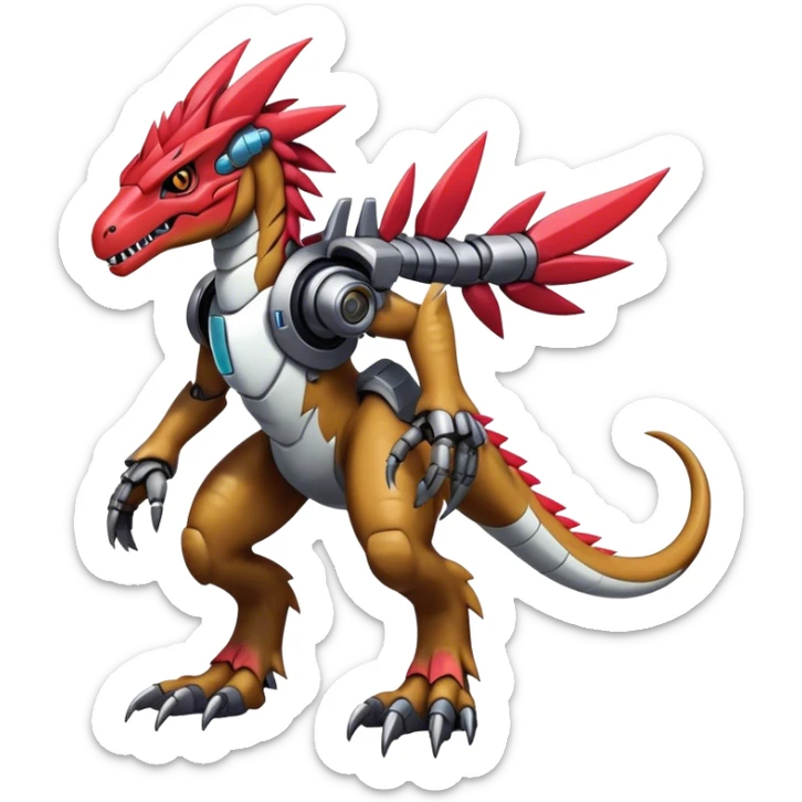 Punky Furry maned Cool Edgy badass Futuristic shiny colorful cyborg-Digimon-Fakemon-Guilmon-Velociraptor-Mecha full body  sticker