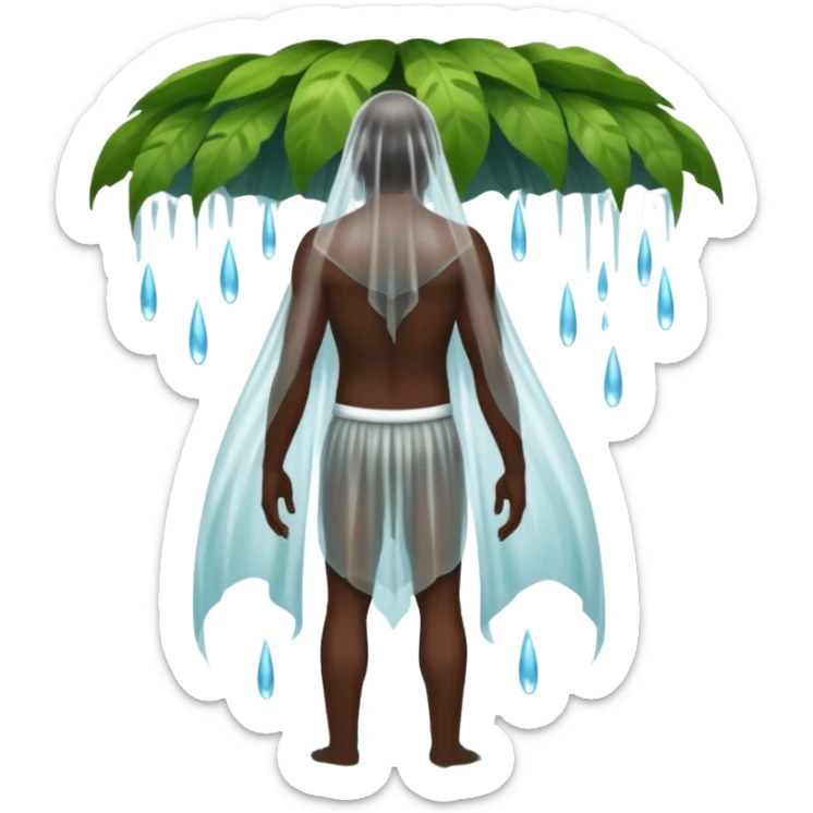 full body dark skin forest spirit man from behind under waterfall veil sticker