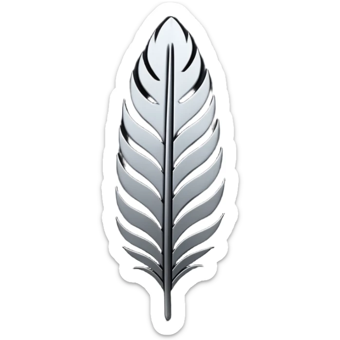 Emoji style, gothic feather made of layered black metal plates, sharp clean silhouette, industrial futuristic design, subtle metal texture, no glow, no neon, flat minimalist emoji, centered, transparent background sticker