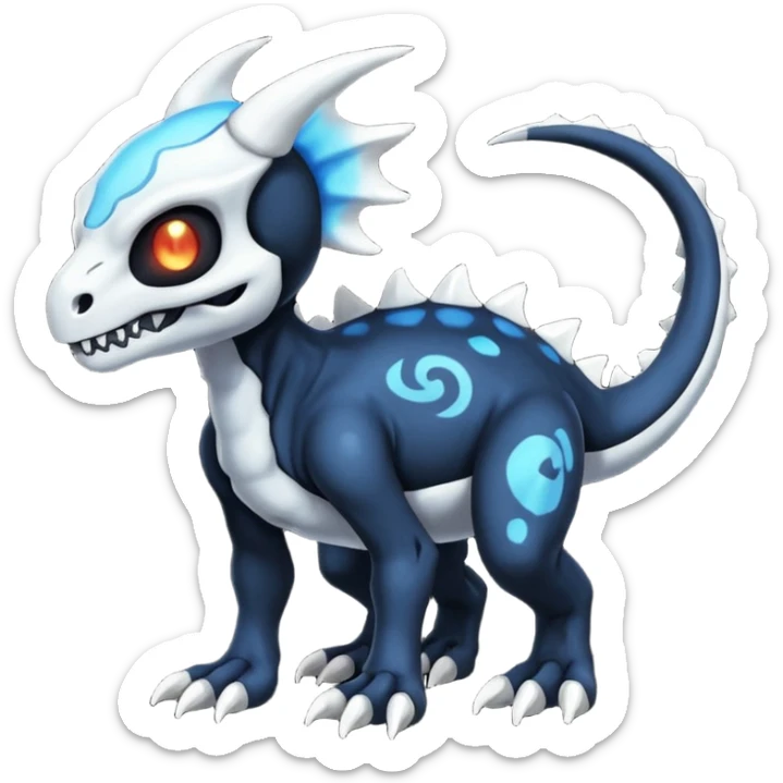 Shiny Dark Black And Blue Duskull-Cubone-Salandit-Fakémon-hybrid-creature (full body)  sticker