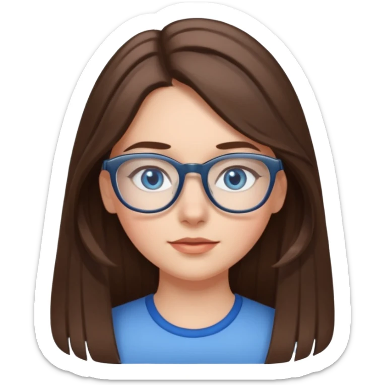 Long brown haired emoji with gray streak down the middle with blue eyes and glasses female young  sticker