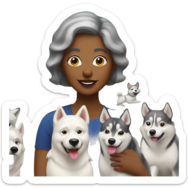 50 years old girl with 3 huskies in the park  sticker