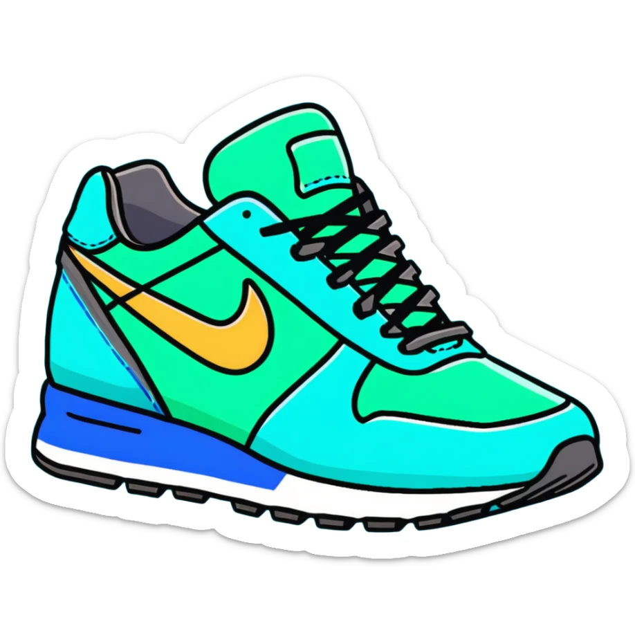 turquoise running shoes, athletic footwear, blue-green sneakers sticker