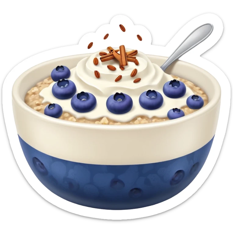 bowl with an blueberry oatmeal with cottage cheese in top sprinkled with cinnamon sticker