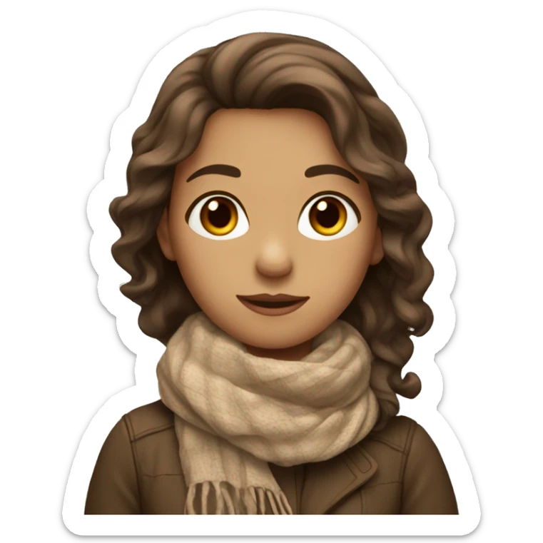 brown, wavy haired girl with hair down with a scarf and brown eyes sticker