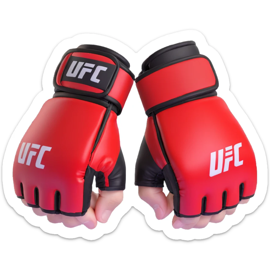 UFC MMA fighting glove with open fingertips, padded knuckles, red and black colors, official UFC style, detailed 3D sticker