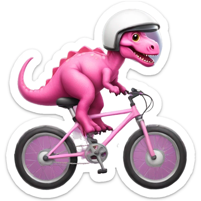 pink dinosaur  with a astronaut helmet on his head on a bike sticker