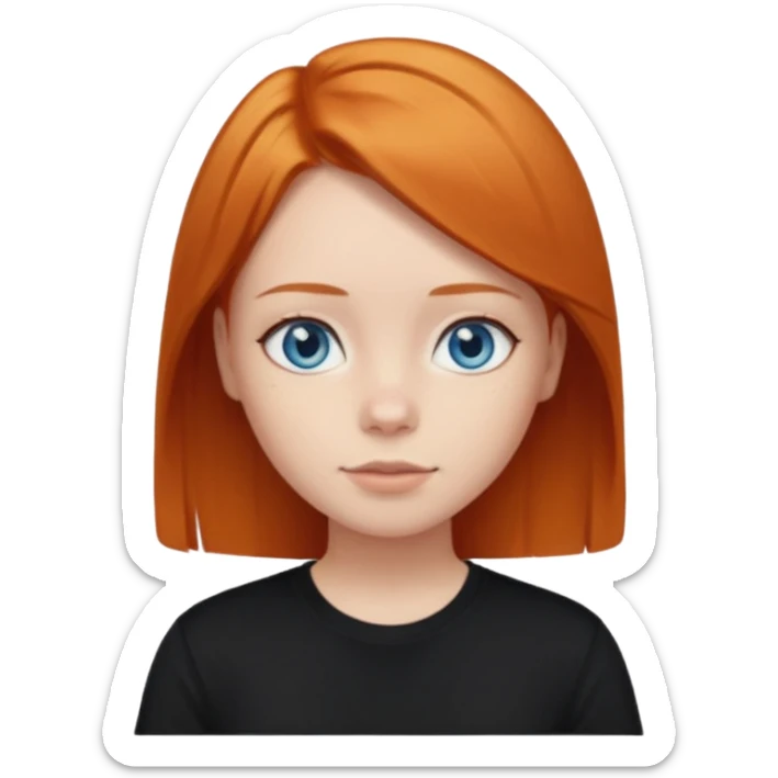 Blue eyes,ginger short straight hair, black t-shirt girl sticker
