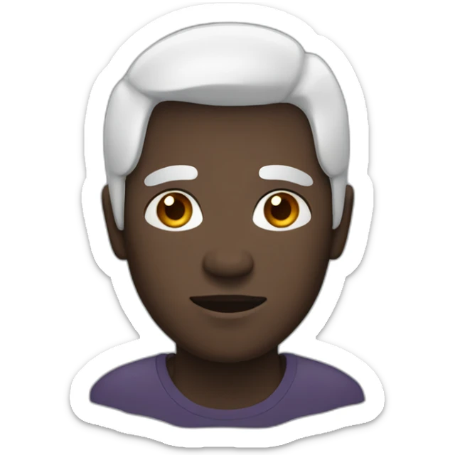 only head of human with dark skin and round face with small eyes and long white hair sticker