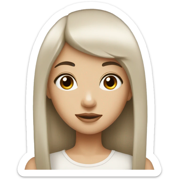Emoji girl white skin, brown eyes, long black hair and bangs sticker