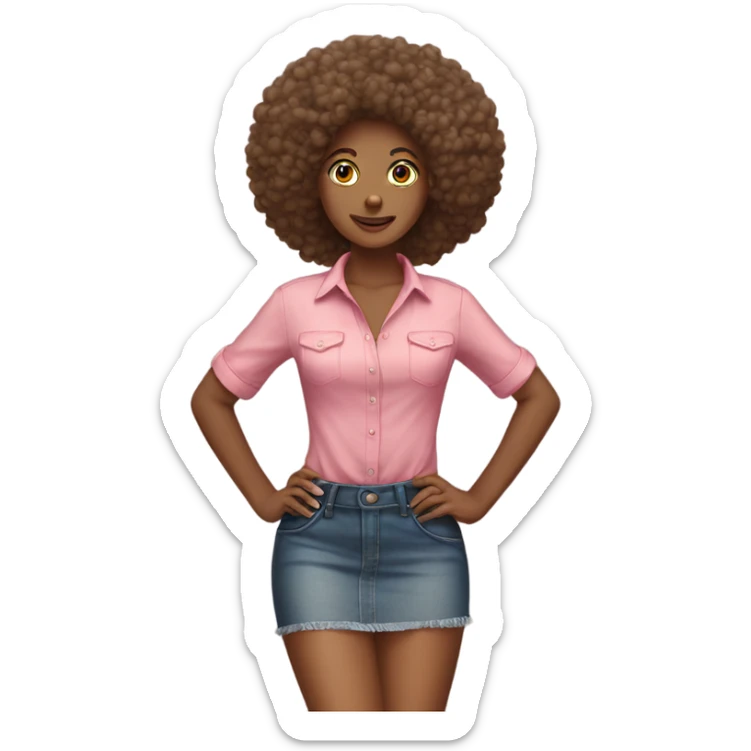 Tan girl with Afro posing full body jean skirt pink shirt sticker