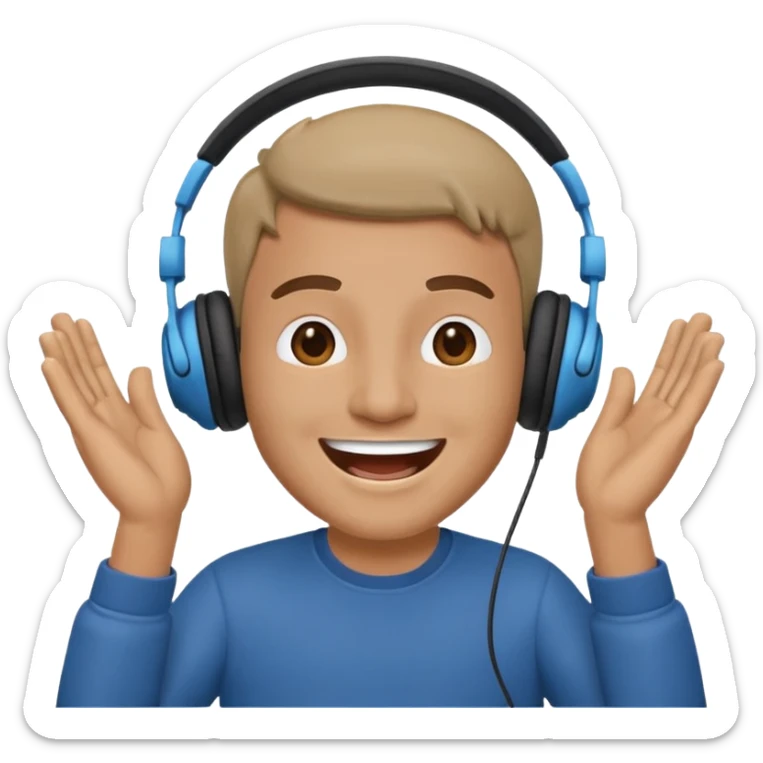 happy guy listening and chanting to music on a headphone sticker