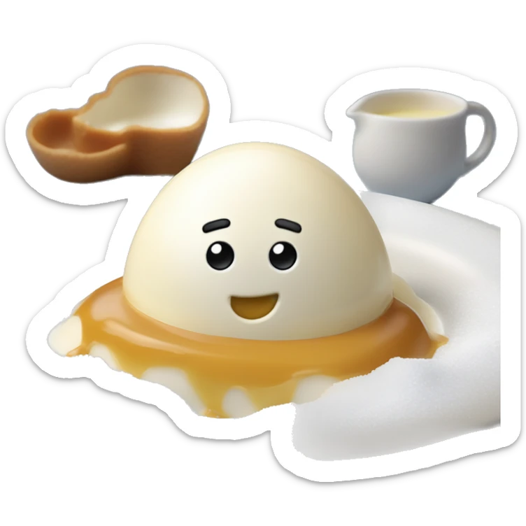  blanc d'oeuf monté en neige flottant dans un bol de crême anglaise et recouvert de caramel fondu sticker