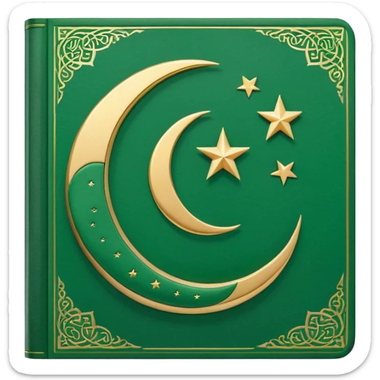 Closed Quran with the Islamic Symbol on it (moon and star) green from left to right sticker