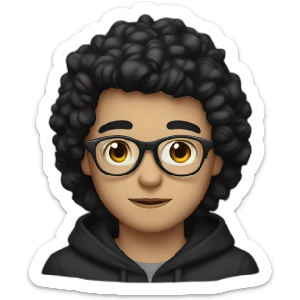 white boy black hair black hoodie with glasses sticker