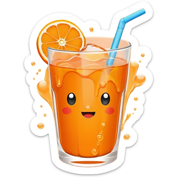 Super sweet mandarin emoji, fizzy juice splash, simple flat design, bold lines, bright orange, transparent background(with no eyes) sticker