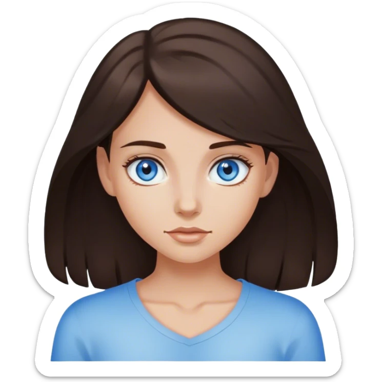 Dark brown haired slightly pale but tanned girl with blue eyes sticker