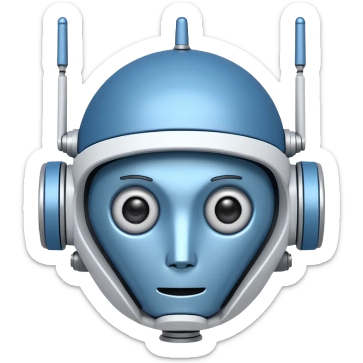 tête de robot cosmonaute bleu et blanc avec une antenne et des yeux plié sticker