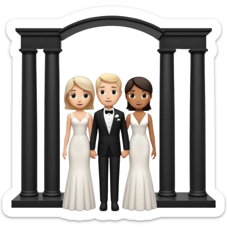 A 3D cartoon courthouse wedding venue with a bride and groom standing at the entrance, elegant white columns, soft natural lighting, simple modern decor, minimal background, realistic Memoji-style rendering. sticker