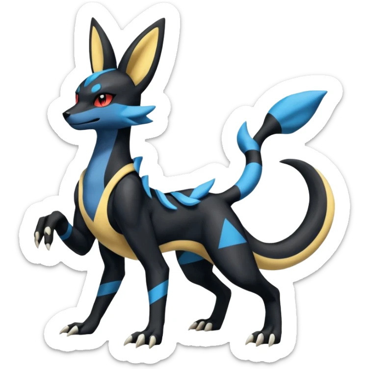 Umbreon-Lucario-Salandit-Zeraora-fusion, full body sticker
