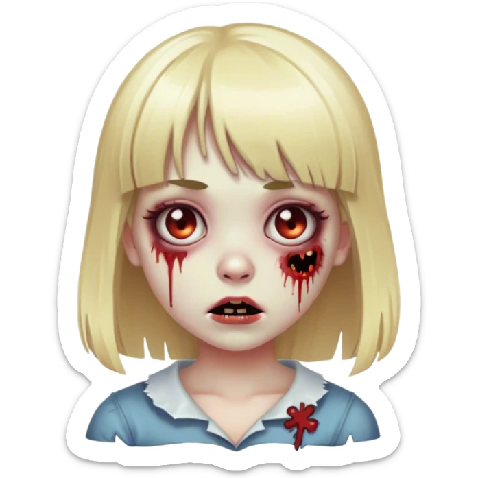 cute zombie girl with blonde hair and bangs sticker