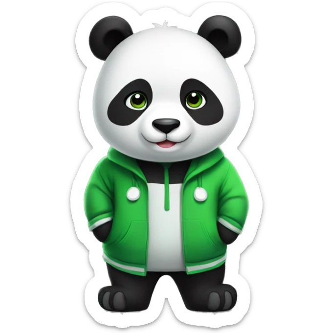 black and white panda in green clothes and on his clothes should be written theo the best sticker