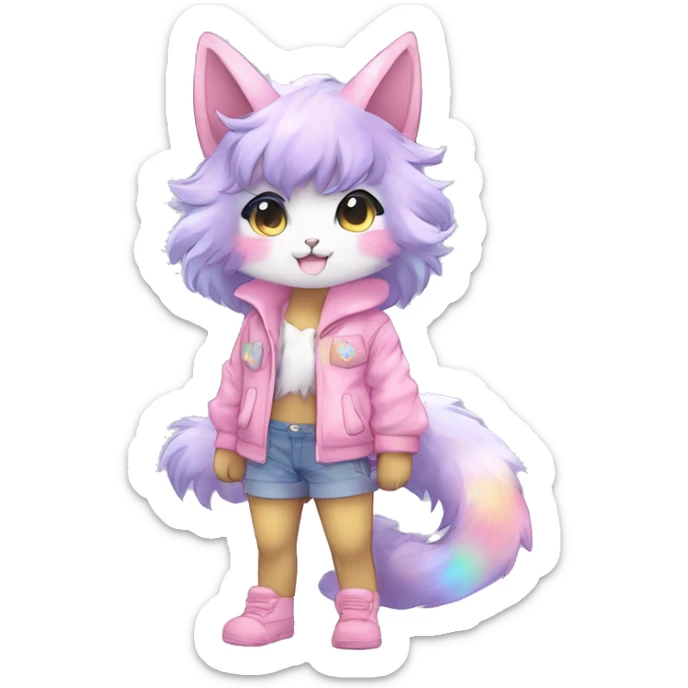 Anthro Cute Gorgeous Petite Shiny Colorful Pastel Glitter Sparkle Stars Anime Chibi Animal-Fakémon-Pokémon-Hybrid Fur Sona Aesthetic Trending Style Full Body sticker
