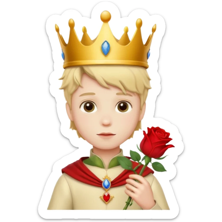 The Little Prince with a crown and a rose in his hand sticker