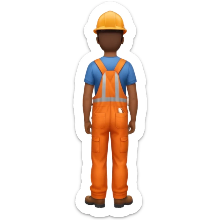 Indian male railway engineer orange overalls, boots holding a clipboard back view sticker