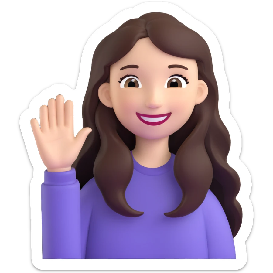 smiling girl with long, waving hair and white skin sticker